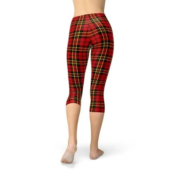 Chic Red Tartan Pattern Capri Leggings for Active Women