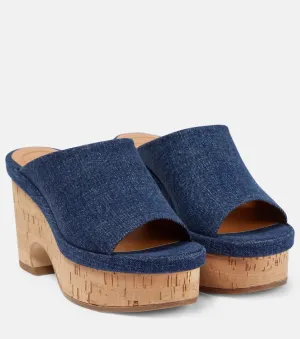 Chloé Oli Denim Platform Mules, Blue