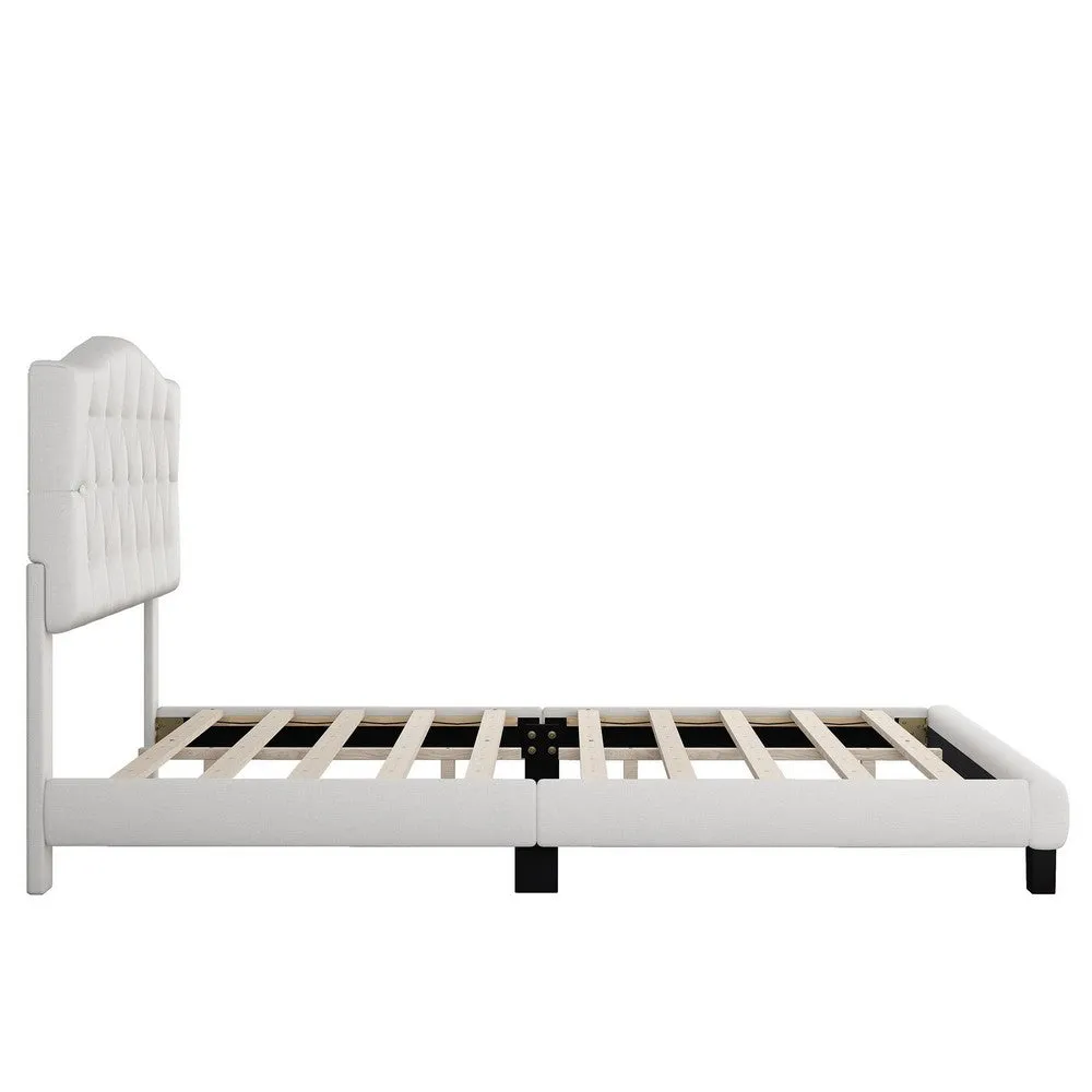 Cody King Size Platform Bed with Diamond Button Tufted Headboard, Beige By Casagear Home