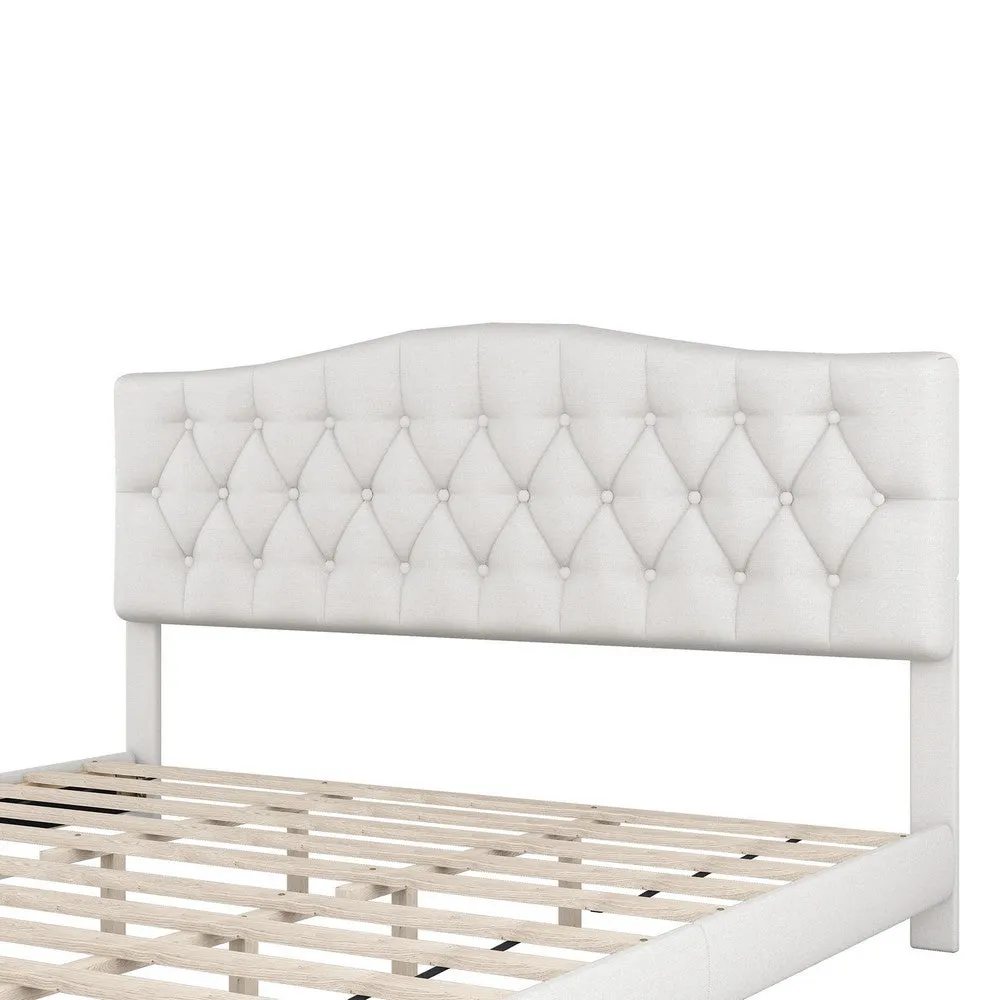 Cody King Size Platform Bed with Diamond Button Tufted Headboard, Beige By Casagear Home