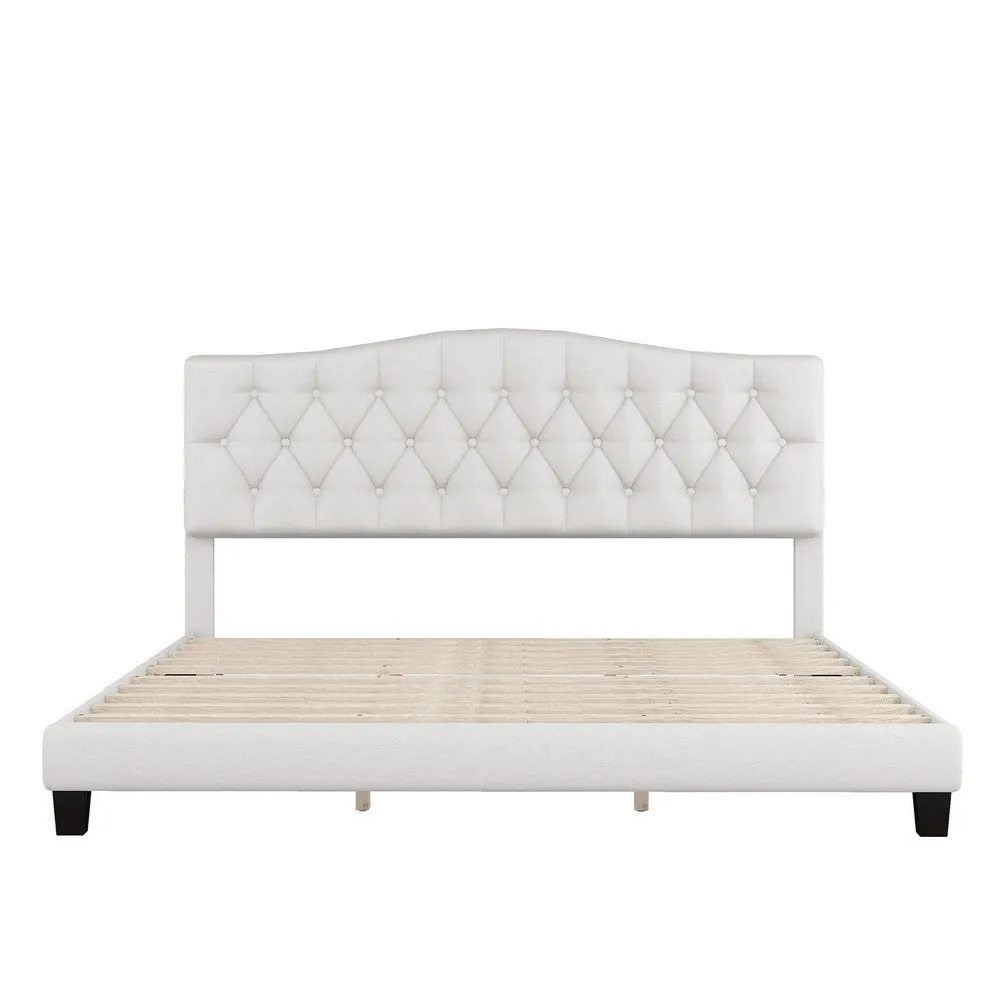 Cody King Size Platform Bed with Diamond Button Tufted Headboard, Beige By Casagear Home