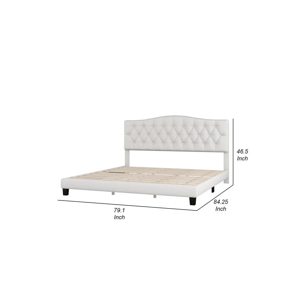 Cody King Size Platform Bed with Diamond Button Tufted Headboard, Beige By Casagear Home