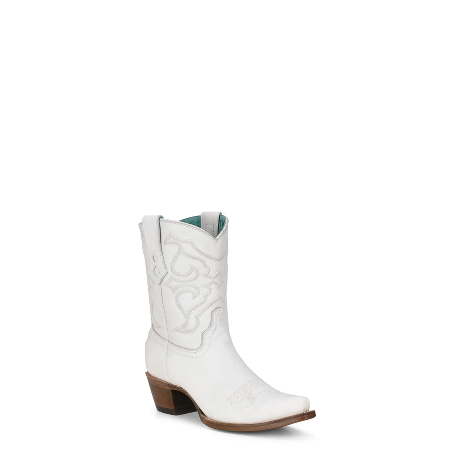 Corral Womens Embroidery Snip Toe Ankle White Cowhide 8.5in Cowboy Boots