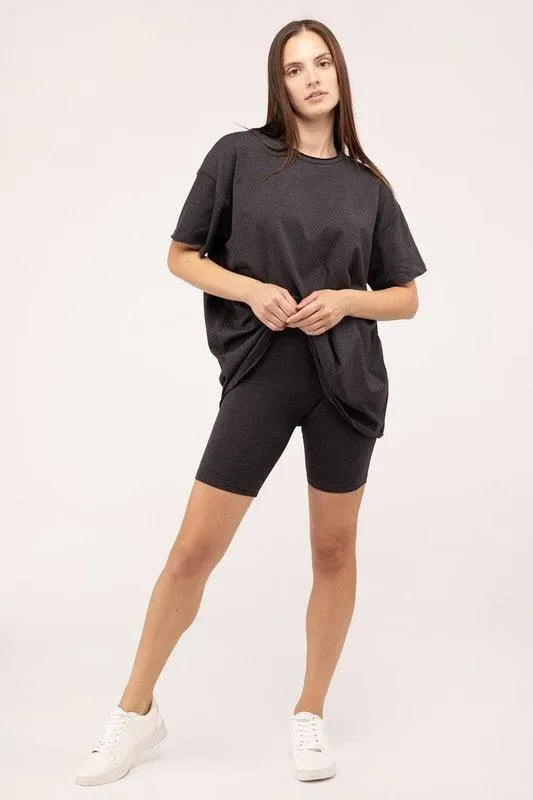 Cotton Round Neck Top & Biker Shorts Set