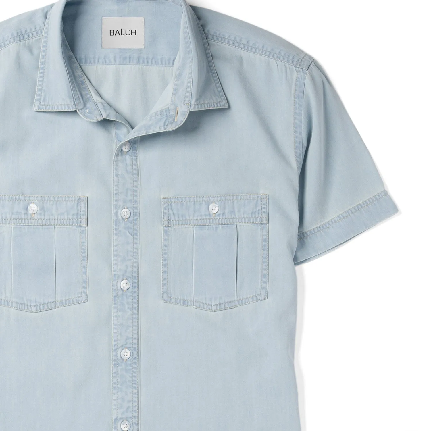 Craftsman Short Sleeve Utility Shirt – Light Blue Cotton Denim