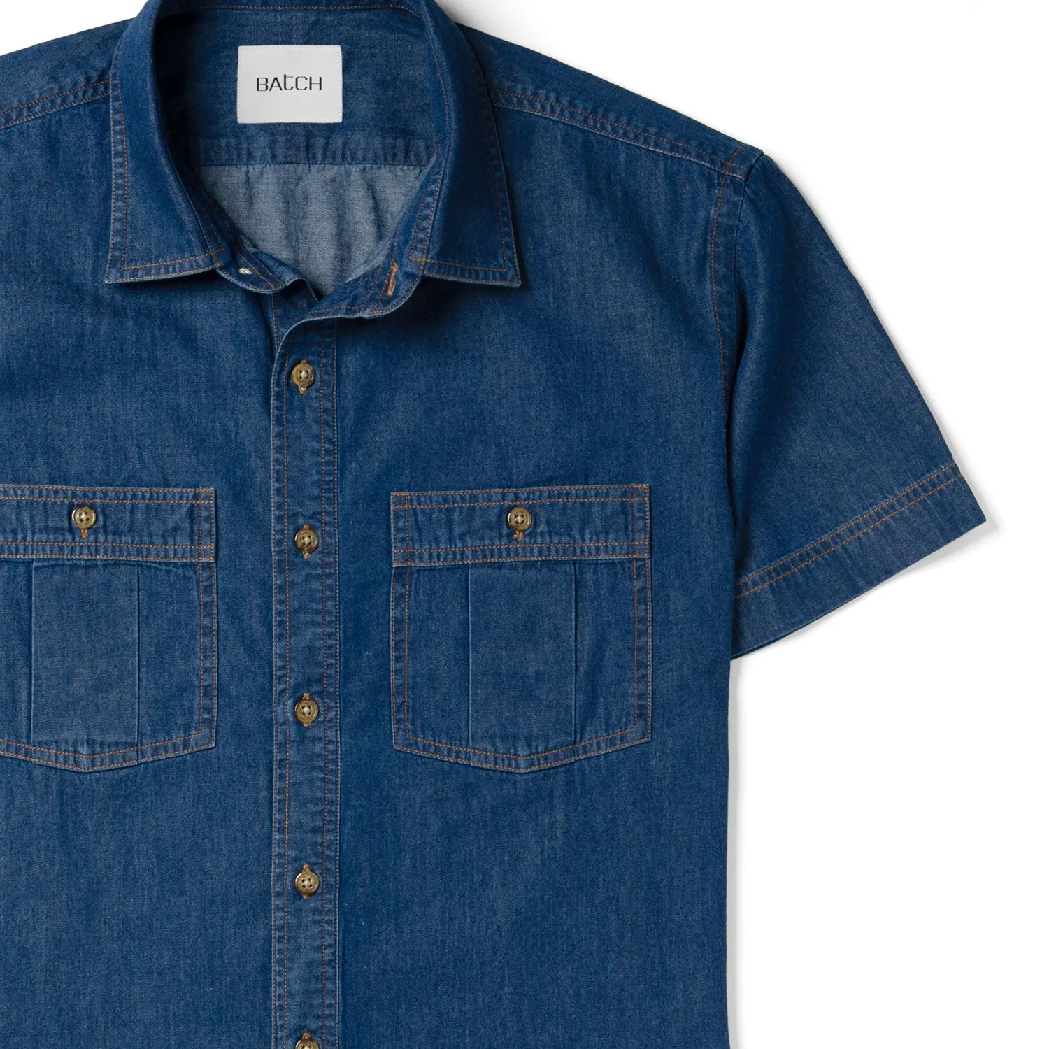 Craftsman Short Sleeve Utility Shirt – Medium Washed Indigo Cotton Denim