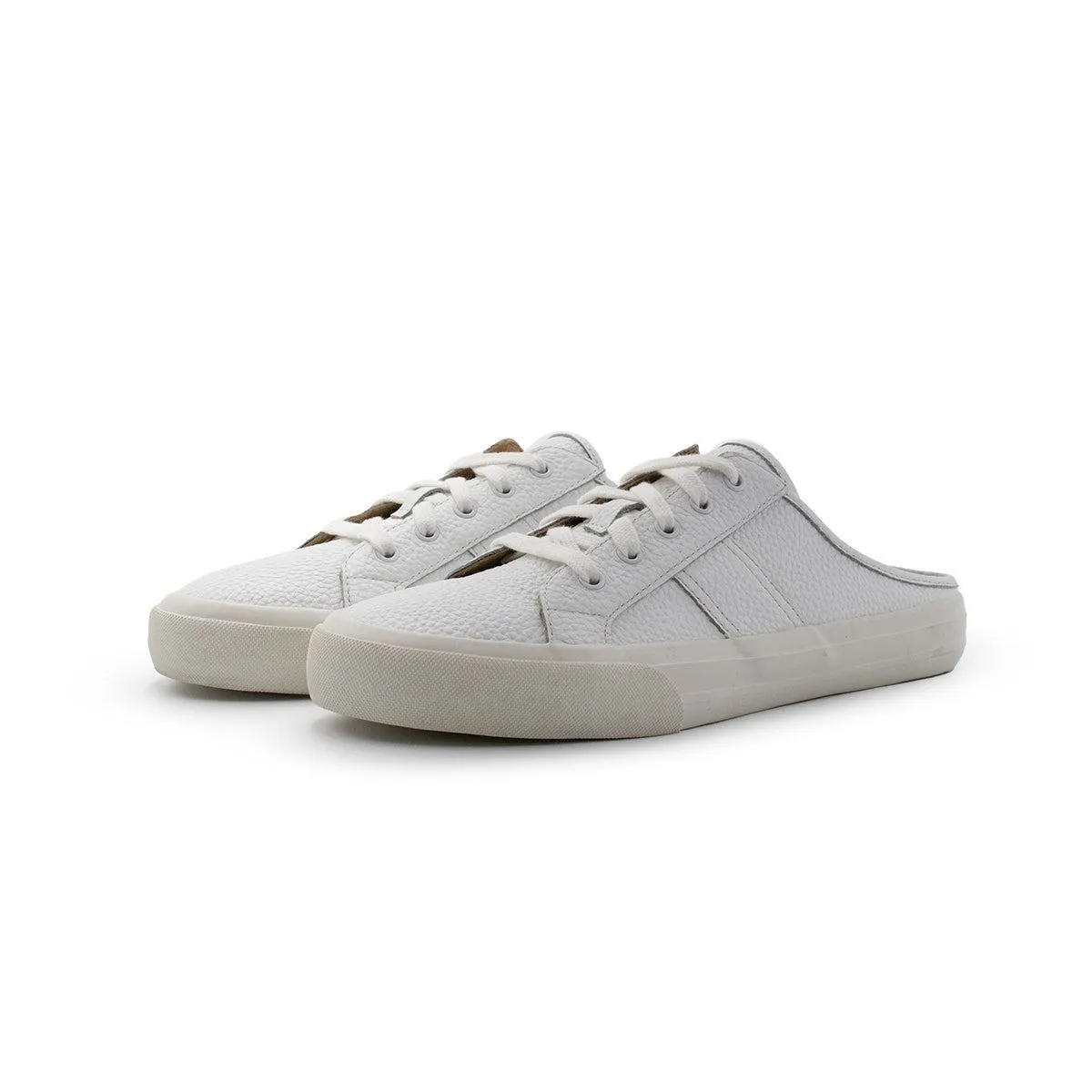 Crown Vintage Floraine Open Back Low-Top Sneakers Leather White Colour For Women