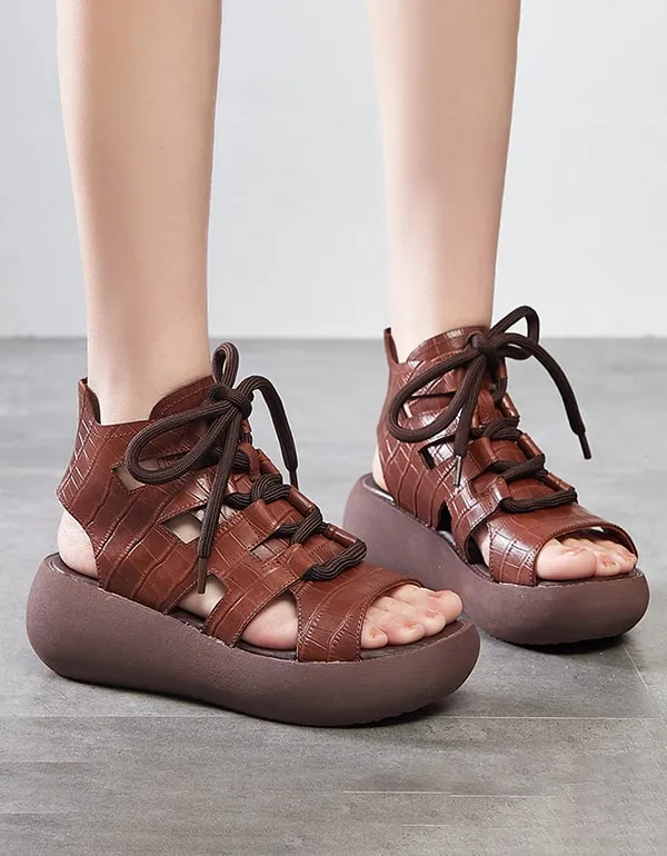 Cut-out Front Lace-up Summer Wedge Sandals