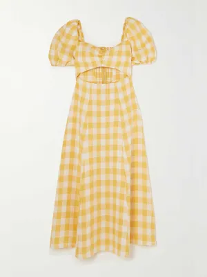 Cutout gingham linen dress