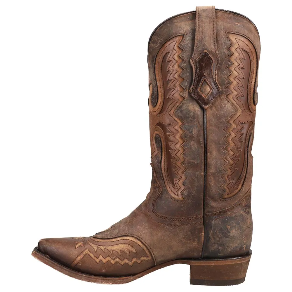 Distressed Tan Eagle and Embroidered Snip Toe Cowboy Boots