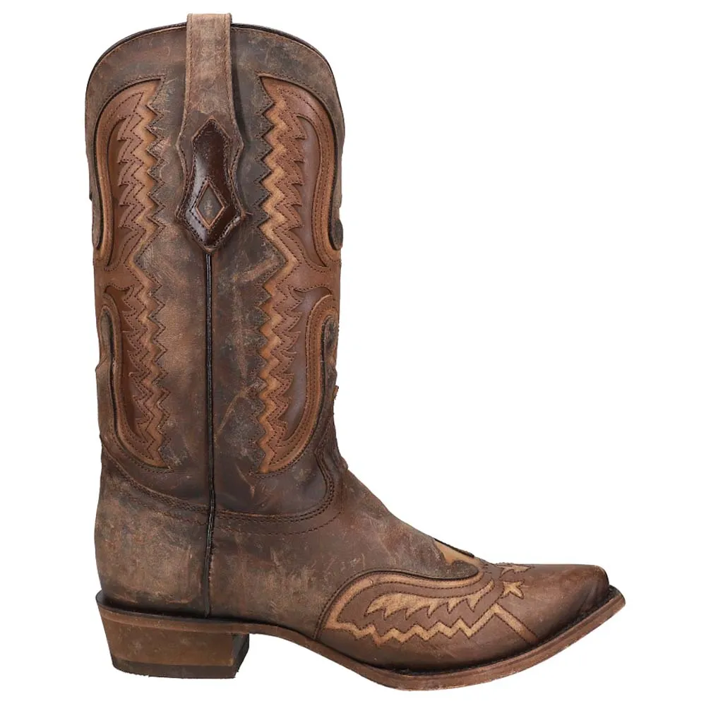 Distressed Tan Eagle and Embroidered Snip Toe Cowboy Boots