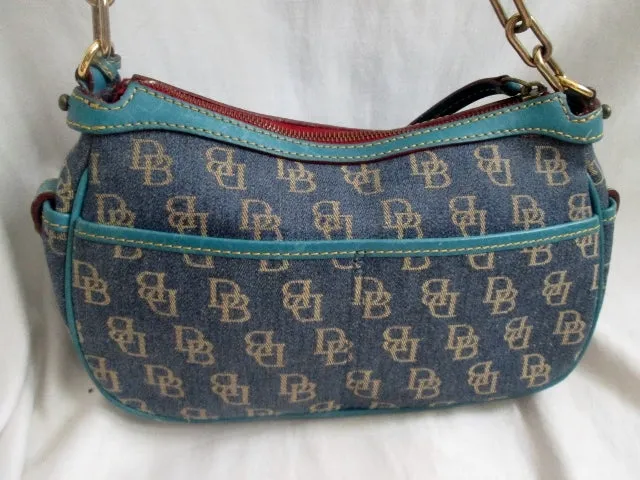 DOONEY & BOURKE MEDIUM SADDLE Denim Satchel Hobo Shoulder Bag BLUE Boho