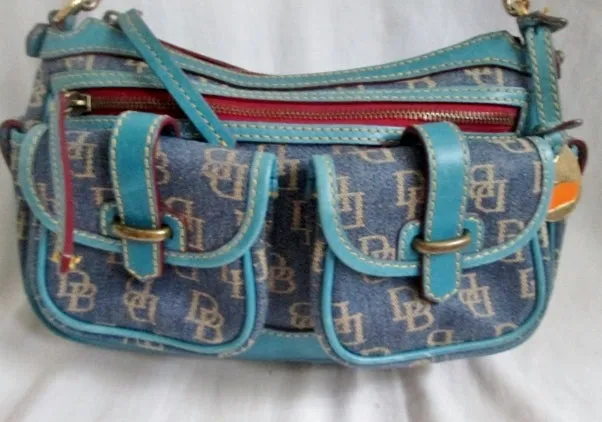 DOONEY & BOURKE MEDIUM SADDLE Denim Satchel Hobo Shoulder Bag BLUE Boho