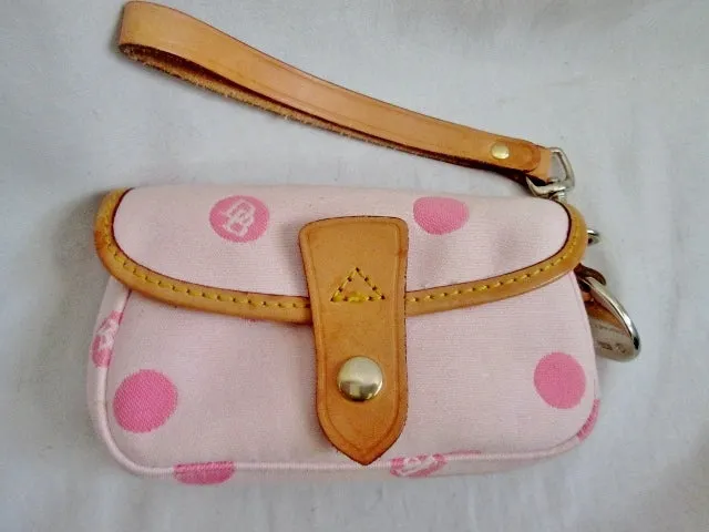 DOONEY & BOURKE POLKA DOT Purse Wallet Clutch Pouch Case Wristlet PINK Leather