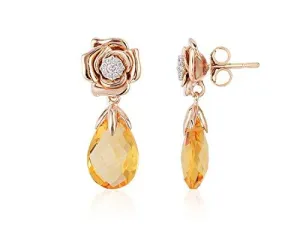 Enchanted Disney Fine Jewelry 14K White and Rose Gold with 1/10 cttw Diamond and Citrine Belle Rose Earrings