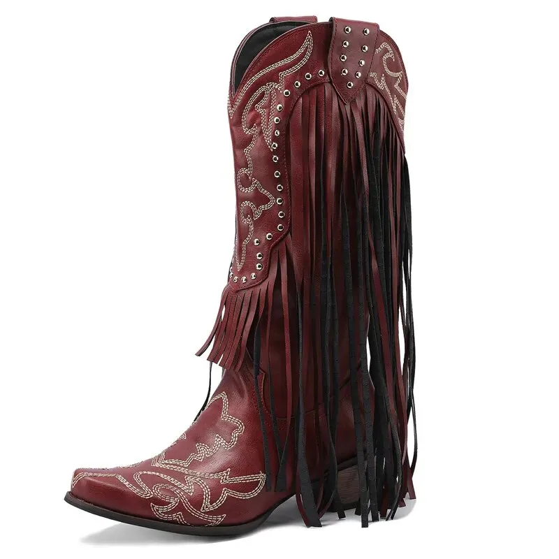 Exceptional Embroidery Fringed Knee High Western Boots