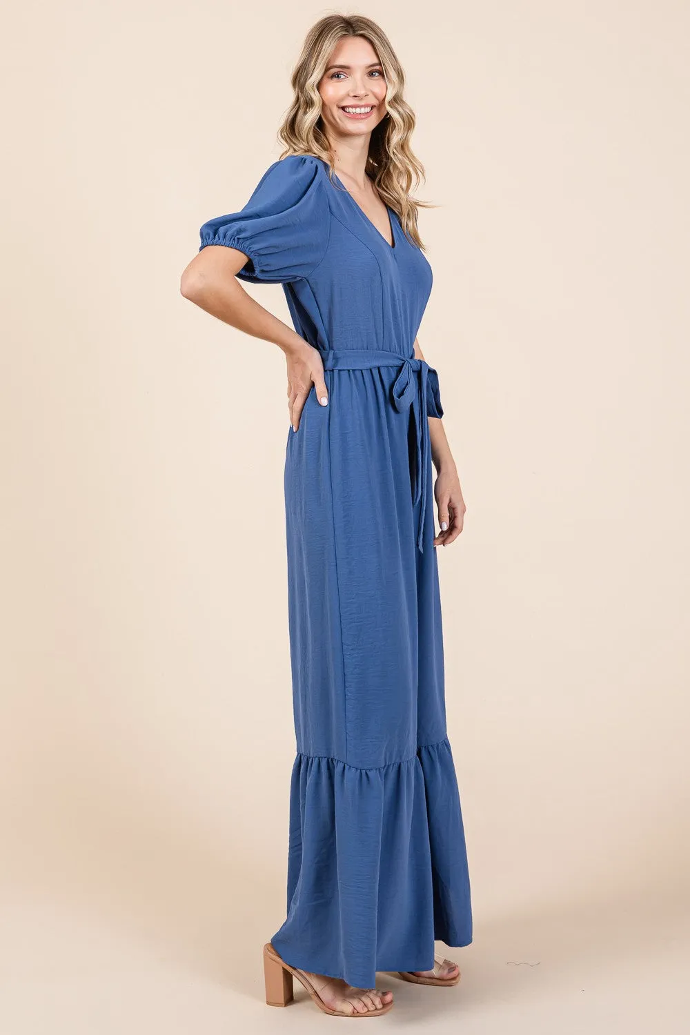 Explore More Collection - GeeGee Full Size V-Neck Belted Wide Leg Jumpsuit