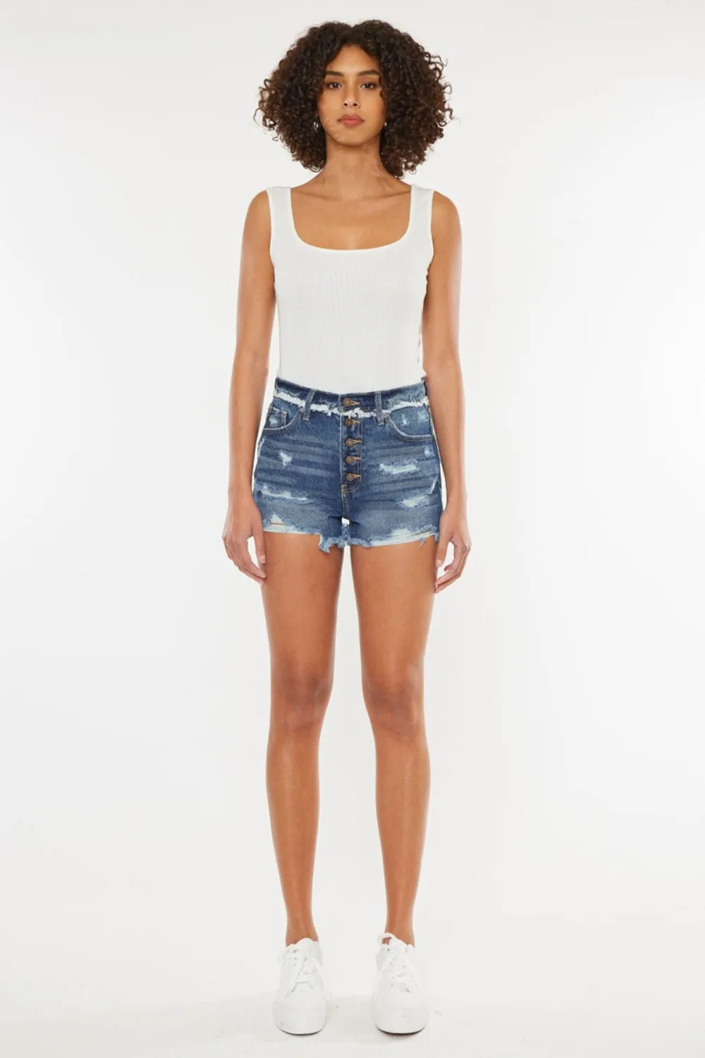 Explore More Collection - Kancan Distressed Button Fly Denim Shorts