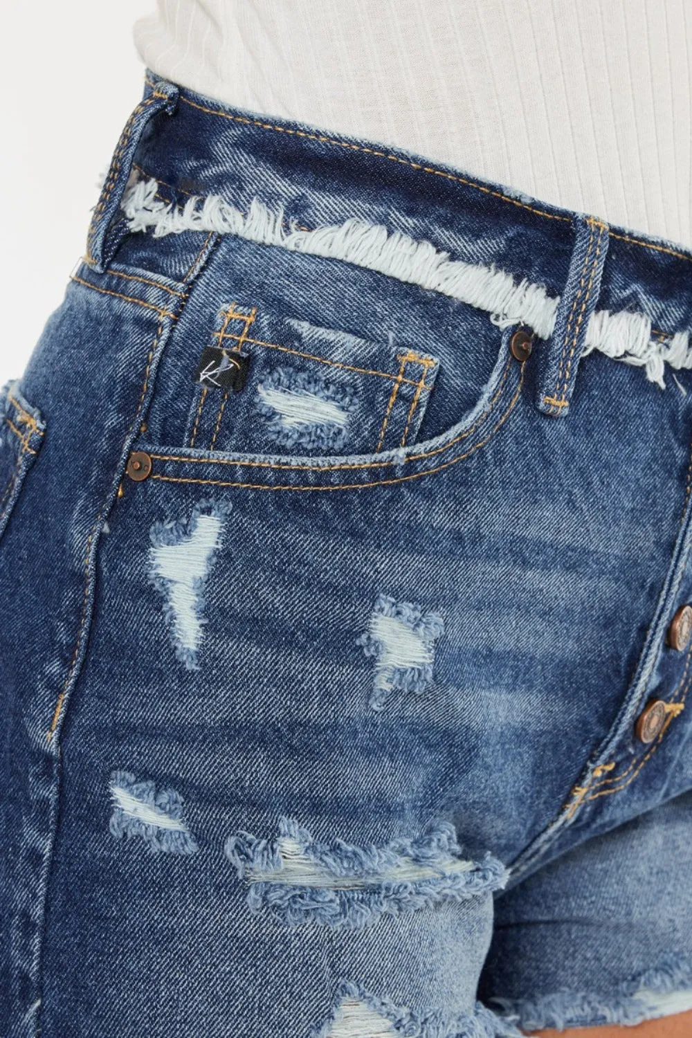 Explore More Collection - Kancan Distressed Button Fly Denim Shorts