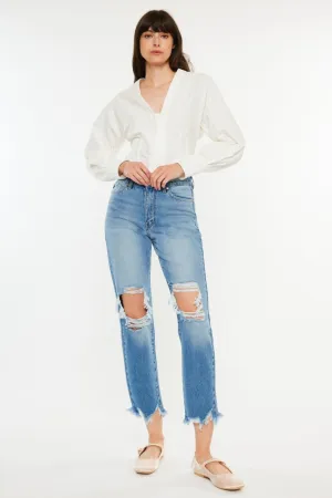 Explore More Collection - Kancan Distressed Frayed Hem Cropped Jeans