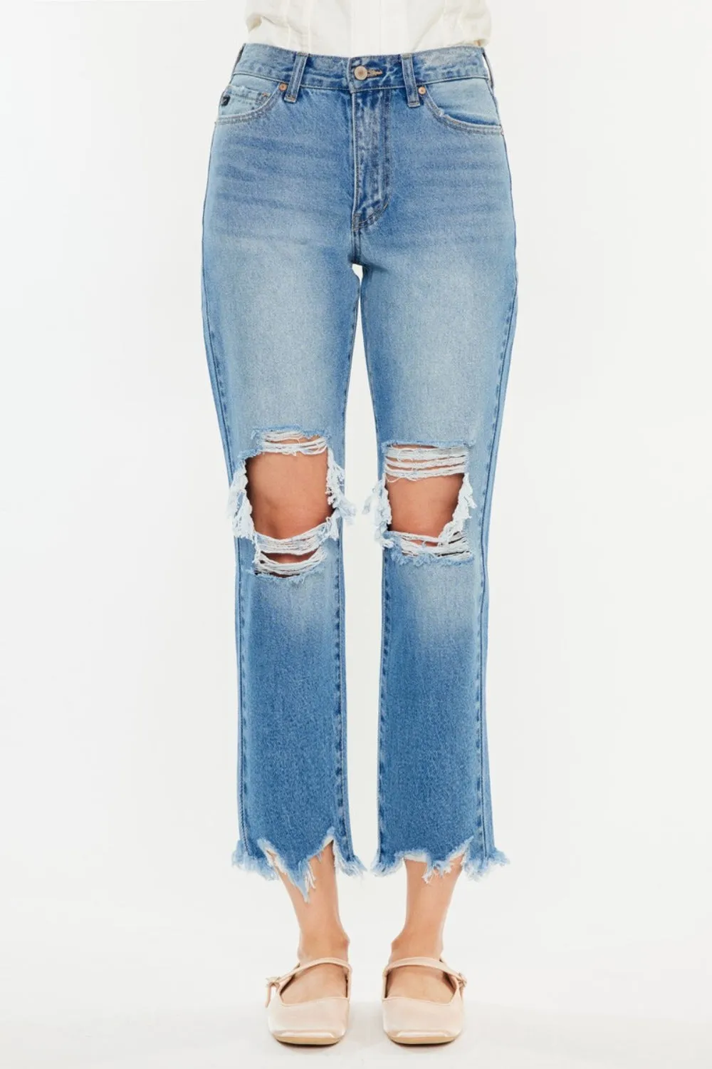 Explore More Collection - Kancan Distressed Frayed Hem Cropped Jeans