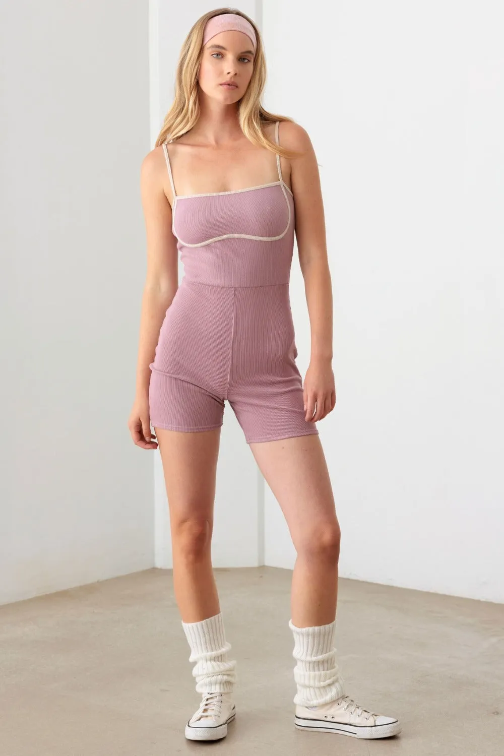 Explore More Collection - Le Lis Contrast Trim Ribbed Knit Bodycon Romper