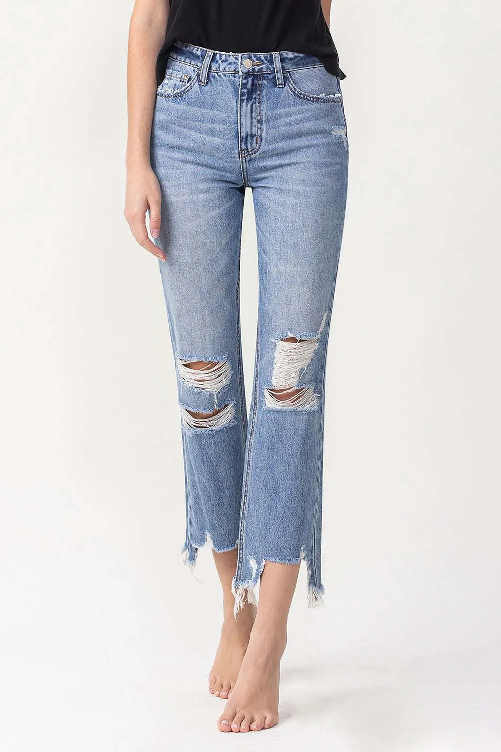 Explore More Collection - Lovervet High Rise Distressed Straight Jeans