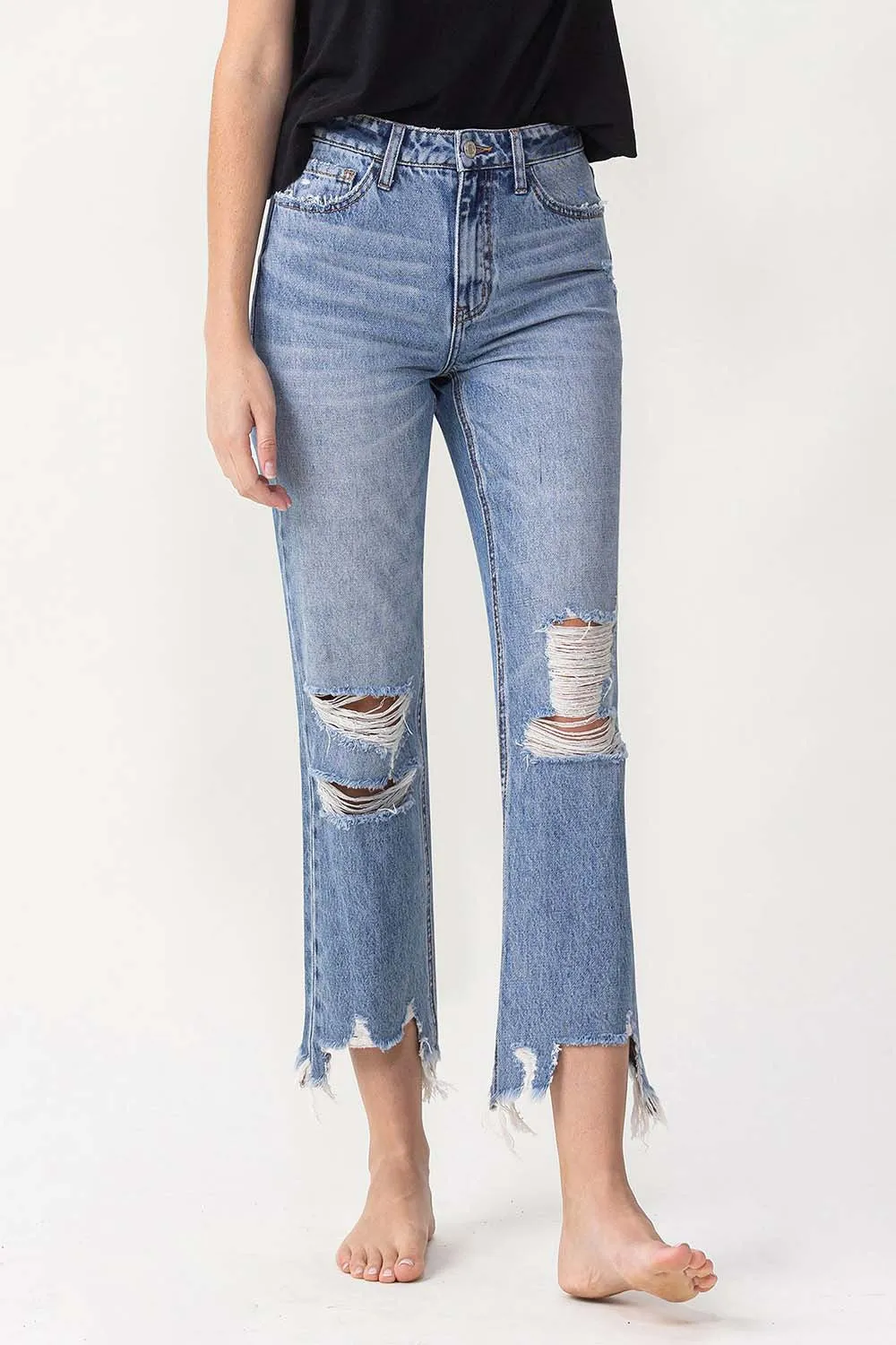 Explore More Collection - Lovervet High Rise Distressed Straight Jeans