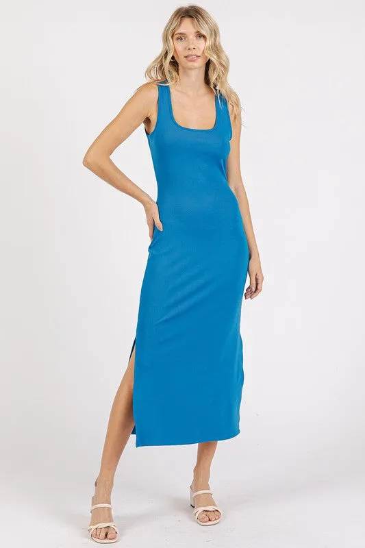 Explore More Collection - Mittoshop Side Slit Wide Strap Midi Tank Dress