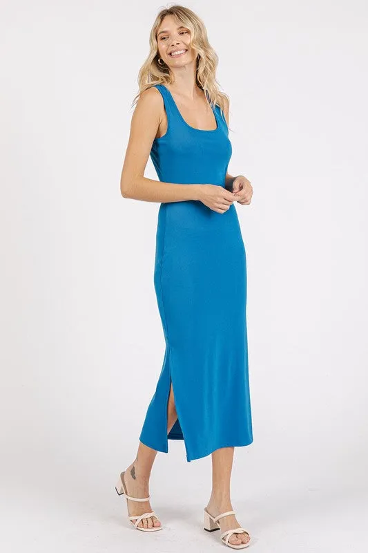 Explore More Collection - Mittoshop Side Slit Wide Strap Midi Tank Dress