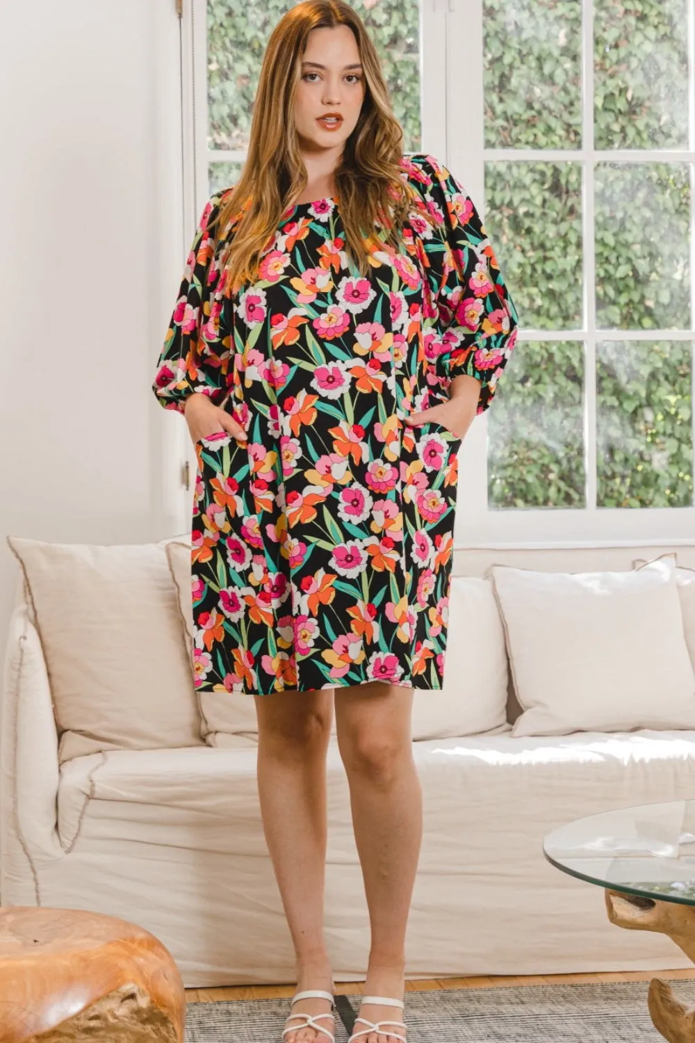 Explore More Collection - ODDI Full Size Floral Puff Sleeve Mini Dress