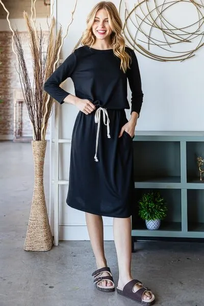 Explore More Collection - Reborn J Drawstring Waist Long Sleeve Tee Dress