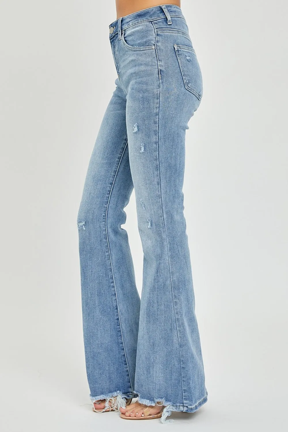 Explore More Collection - Risen Full Size High Rise Frayed Hem Flare Jeans