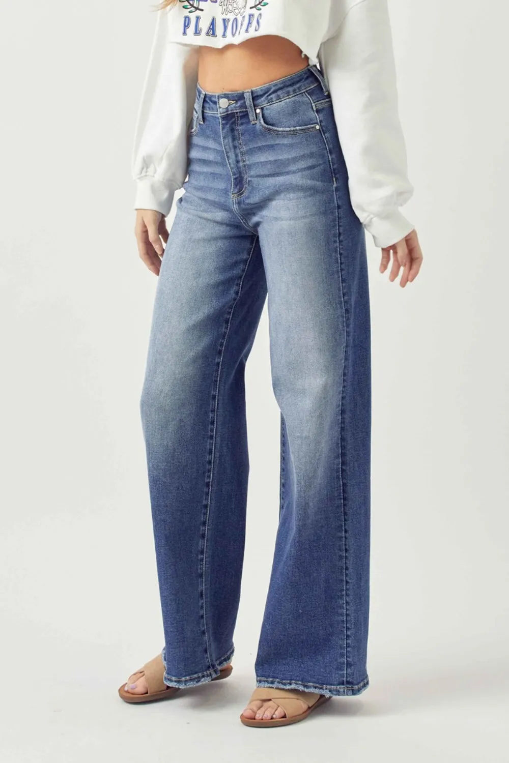 Explore More Collection - Risen Full Size High Rise Wide Leg Jeans