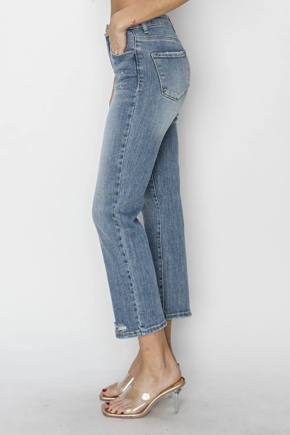 Explore More Collection - RISEN Full Size High Waist Distressed Cropped Jeans