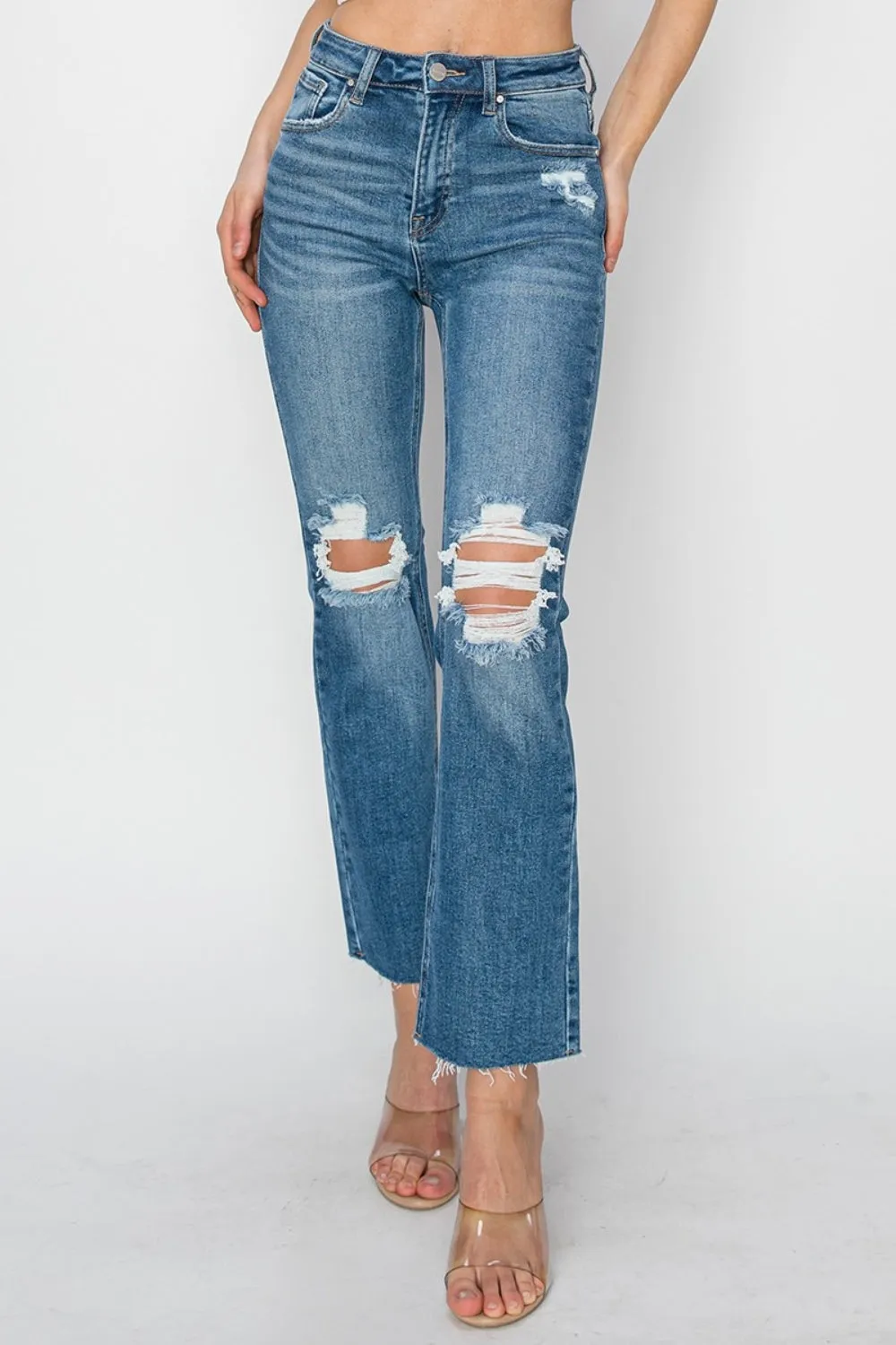 Explore More Collection - RISEN High Rise Distressed Ankle Jeans