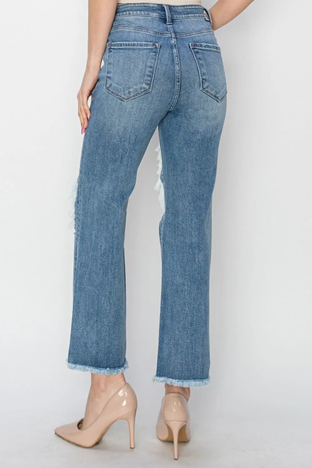 Explore More Collection - RISEN High Rise Distressed Crop Straight Jeans