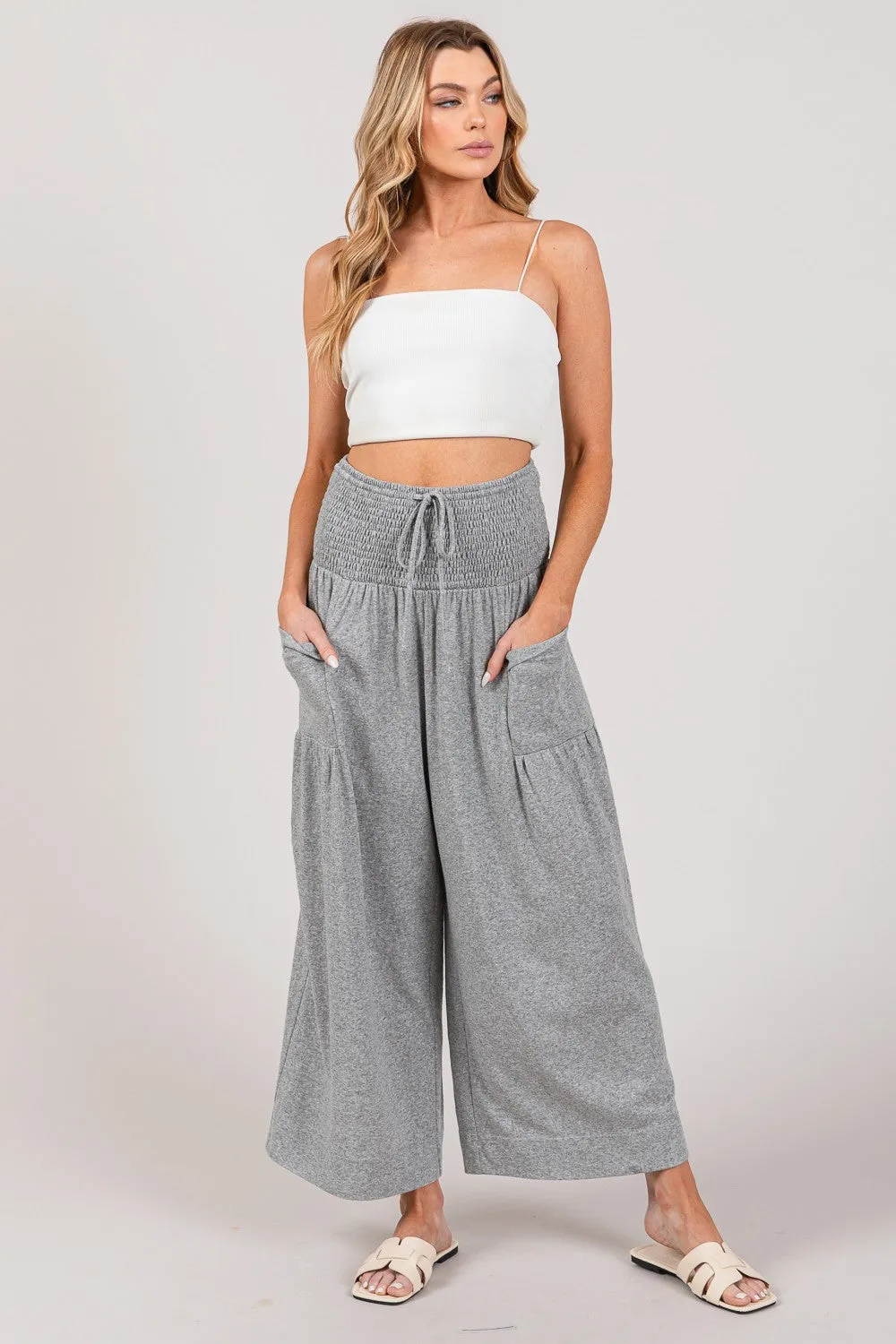 Explore More Collection - SAGE   FIG Drawstring Smocked High Waist Pants