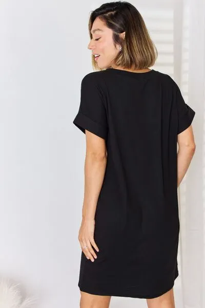 Explore More Collection - Zenana Full Size Rolled Short Sleeve V-Neck Dress