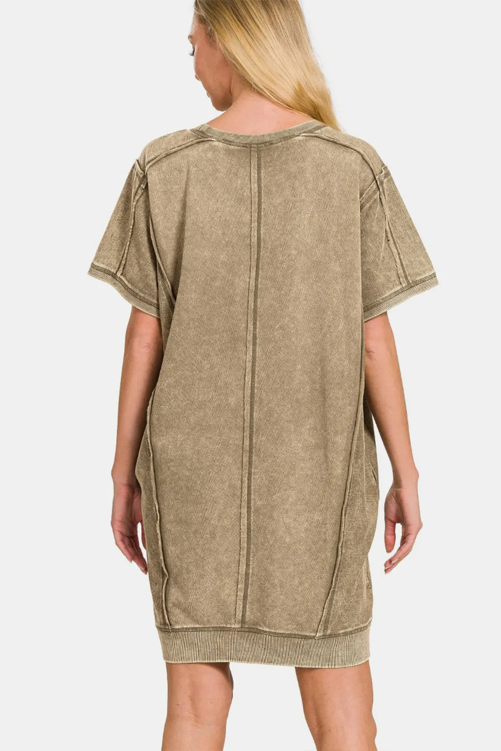 Explore More Collection - Zenana Washed Exposed Seam Mini Tee Dress