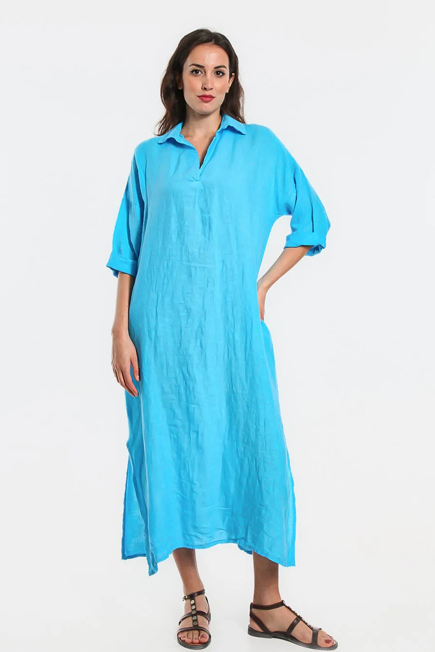 Fernanda Open Collar Linen Dress (DQ107)