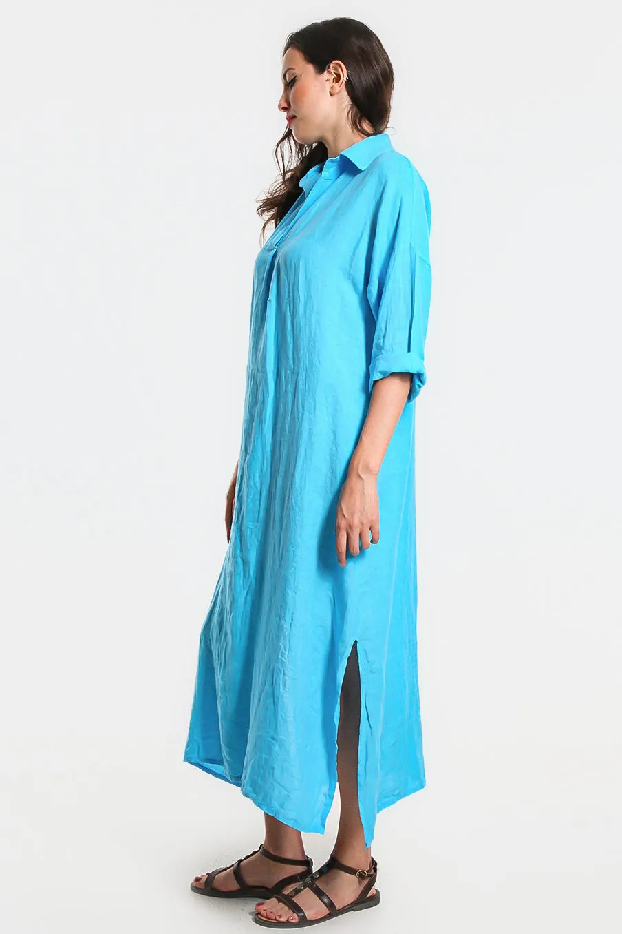 Fernanda Open Collar Linen Dress (DQ107)