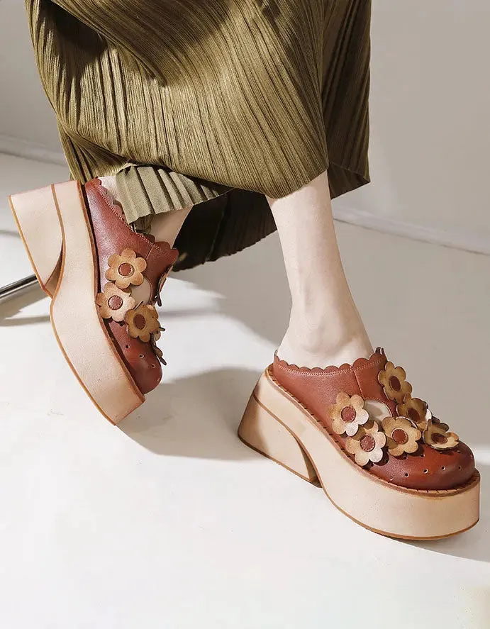 Flowers Decor Retro Platform Sandals