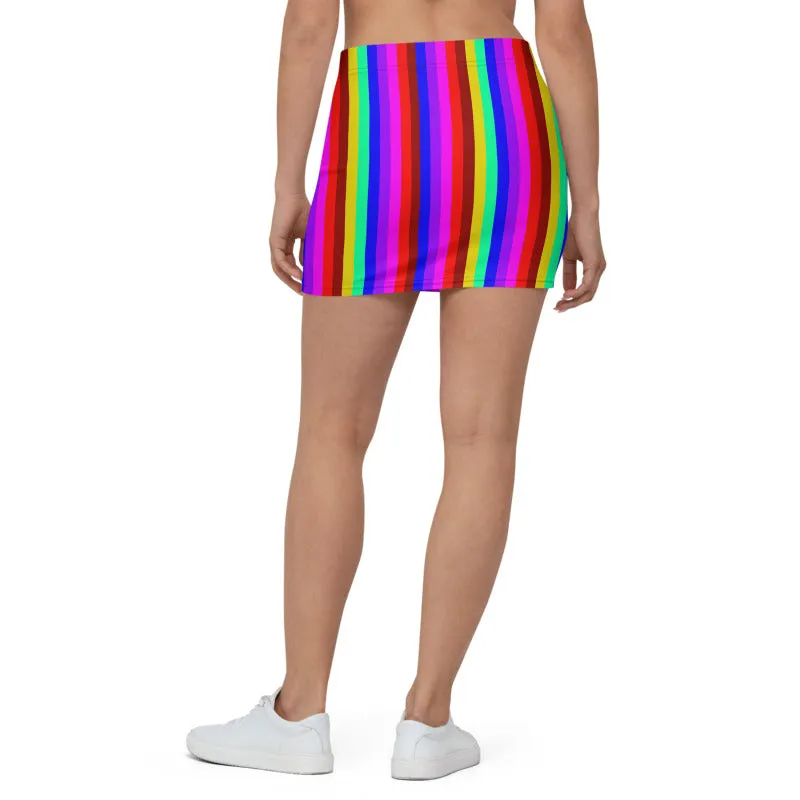 Gay Pride Rainbow Stripe Skirt, Vertical Striped Colorful Women's Mini Skirt-Made in USA/EU