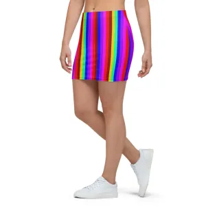 Gay Pride Rainbow Stripe Skirt, Vertical Striped Colorful Women's Mini Skirt-Made in USA/EU