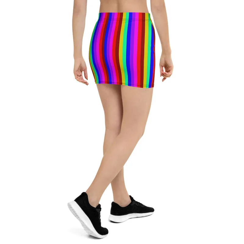 Gay Pride Rainbow Stripe Skirt, Vertical Striped Colorful Women's Mini Skirt-Made in USA/EU