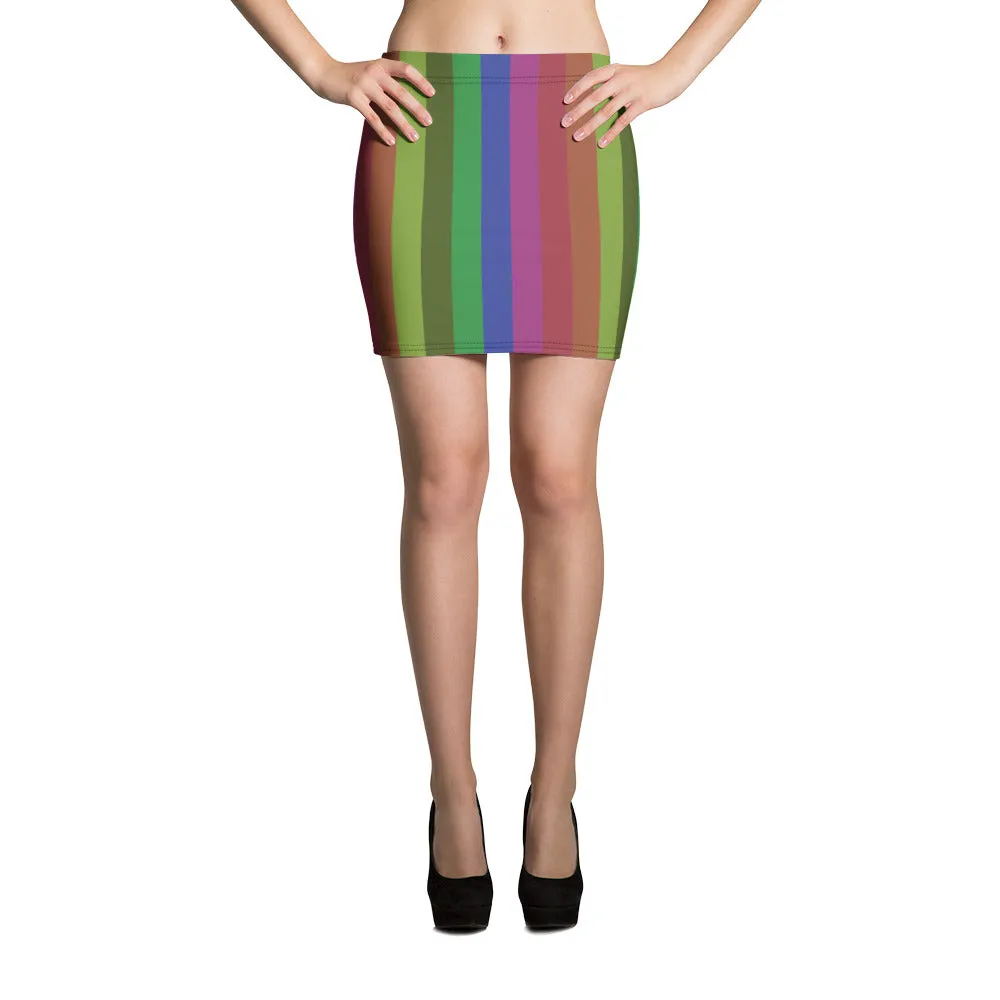 Gay Pride Skirt, Vintage Style Rainbow Stripe Women's Festival Mini Skirt -Made in USA (US Size: XS-XL)