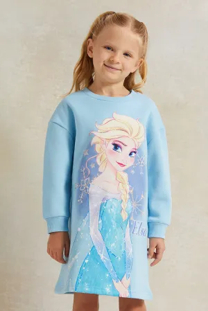 Girls Blue Printed Sweatshirt Dress