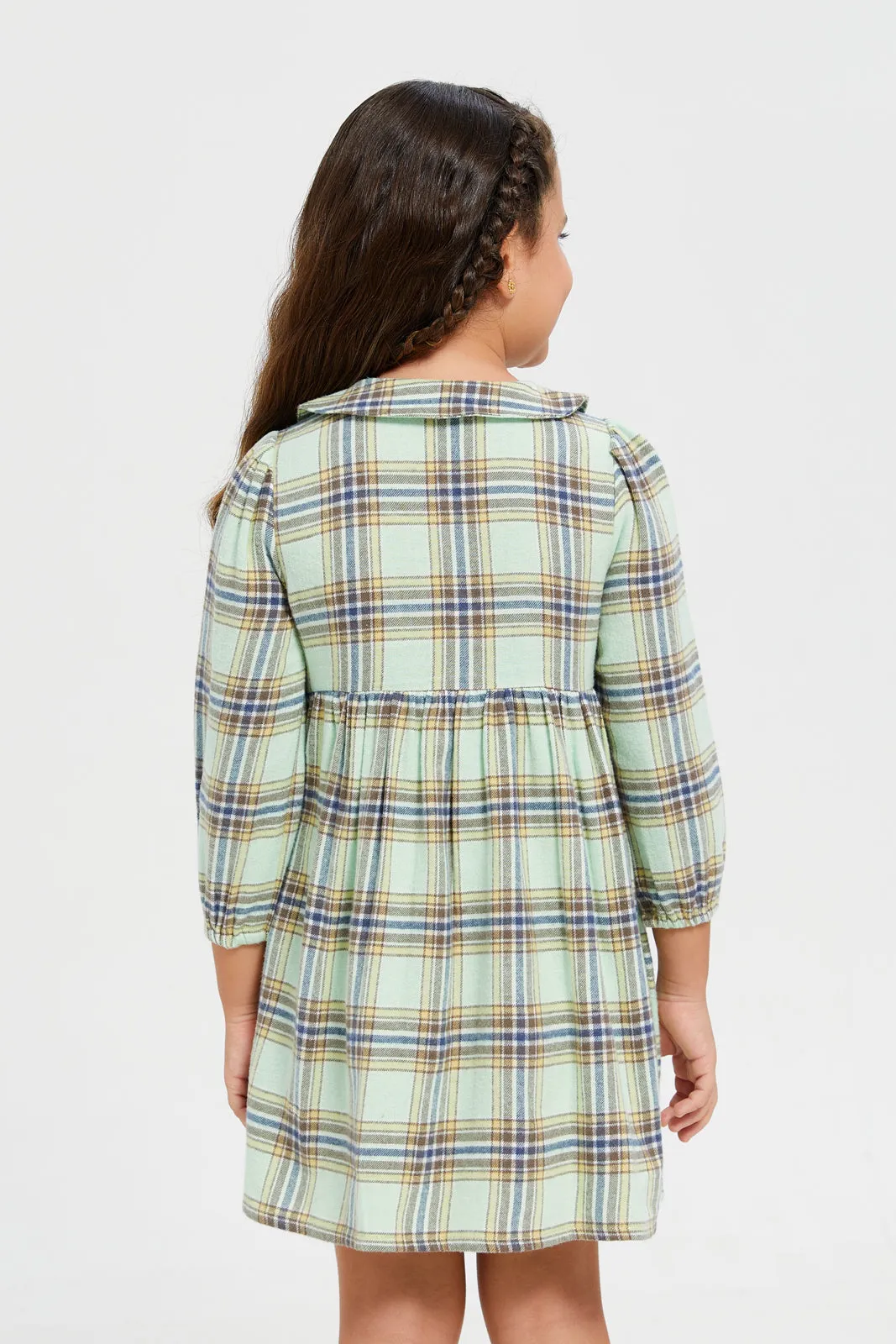 Girls Green Checkered Dress