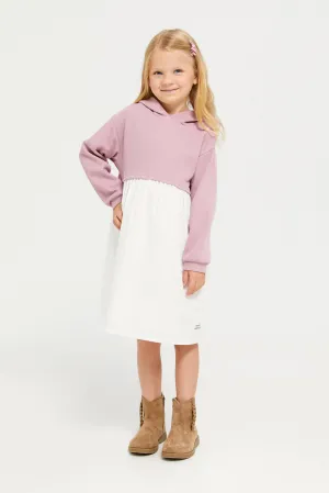 Girls Mauve And White Hooded Dress